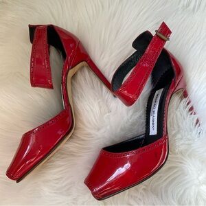 Manolo Blahnik Red Patent Leather Peep Toe Shoes (Sz. 36)